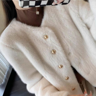 时尚 短款 皮毛一体仿皮草毛毛外套女 加厚水貂绒开衫 2025秋冬新款
