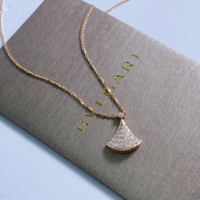 Bvlgari宝格丽小号玫瑰金满钻扇子项链 正品保真 支持鉴定