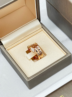 Bvlgari 宝格丽S号玫瑰金窄版头尾钻三环蛇头戒指 正品保真