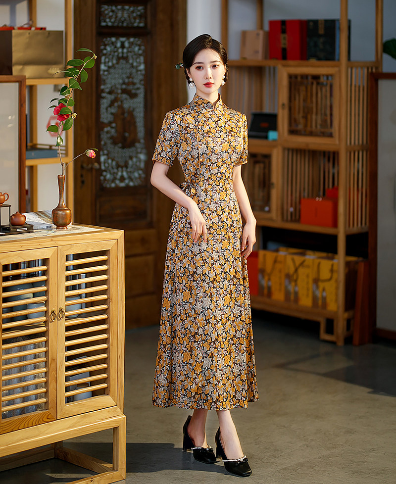 改良旗袍女夏季2022年新款日常年轻款中年妈妈夏装气质长款连衣裙