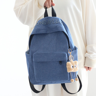 小双肩包2026新款 旅行牛仔帆布小众书包女轻便大学生上课通勤背包