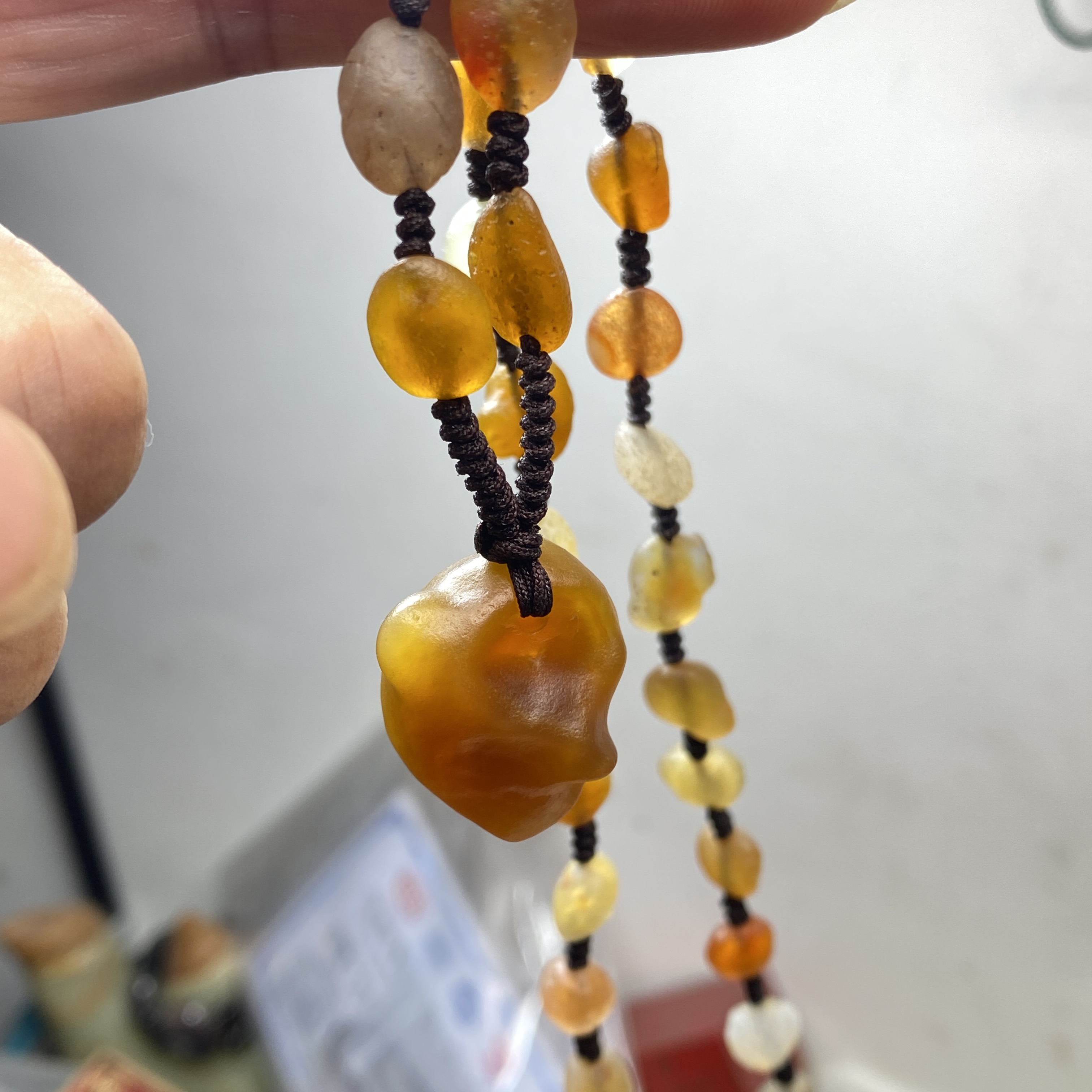 清货实物天然阿拉善玛瑙原石毛衣链彩色糖心玉石项链个性时尚配饰