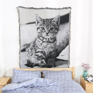 特价 沙发巾单人沙发毯沙发垫简约现代猫咪挂毯装 饰毯 清仓INS美式