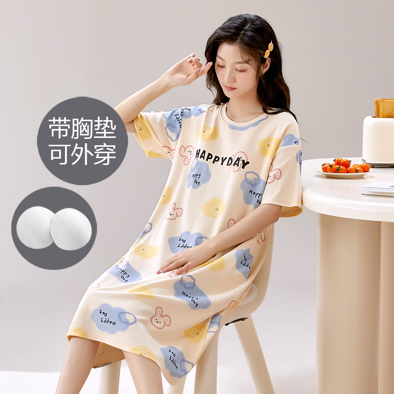 睡裙夏季女款2025新款带胸垫少女风女童儿童纯棉学生小个子可爱夏