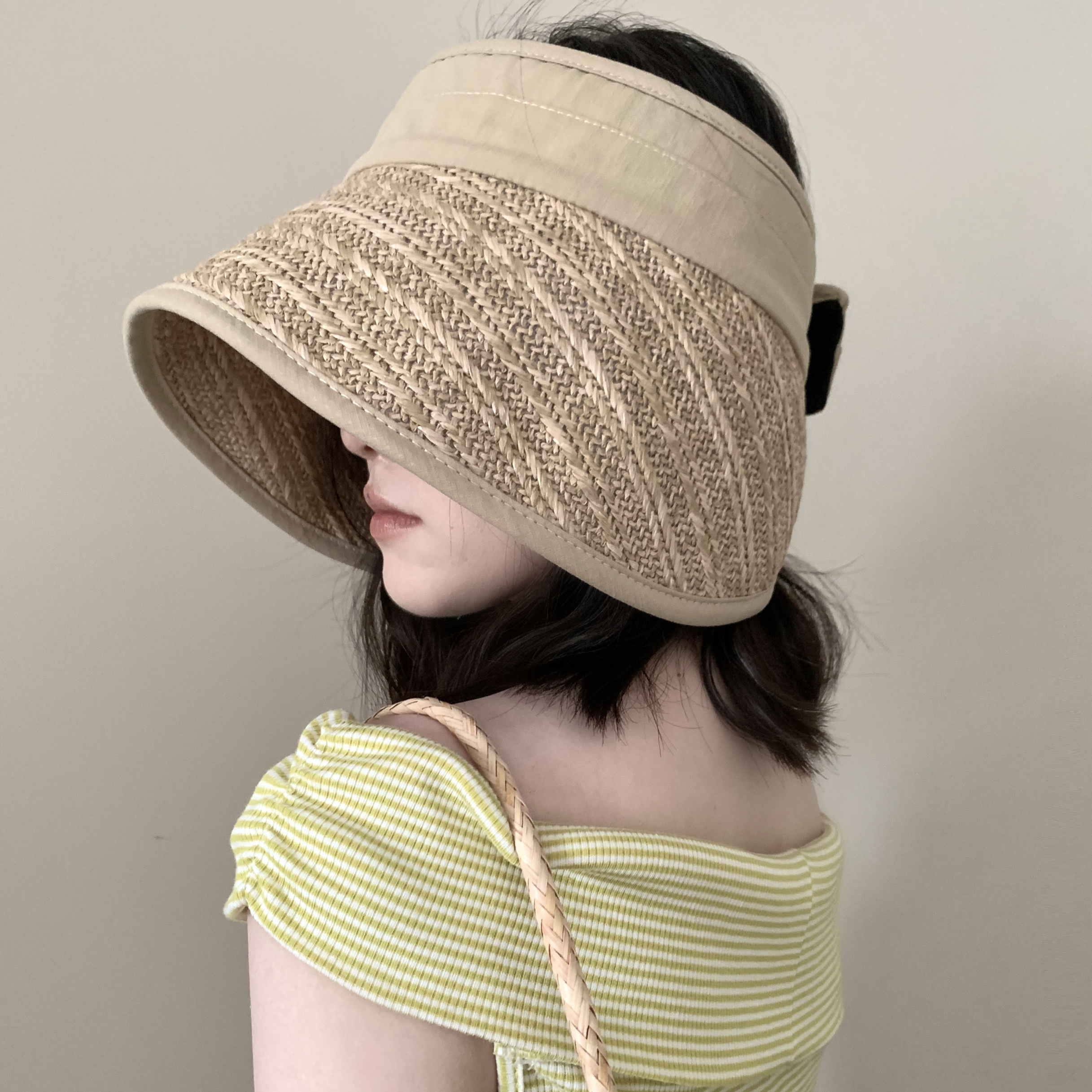 ins韩国设计师款草编空顶帽女夏遮脸可折叠出游防晒度假时髦草帽
