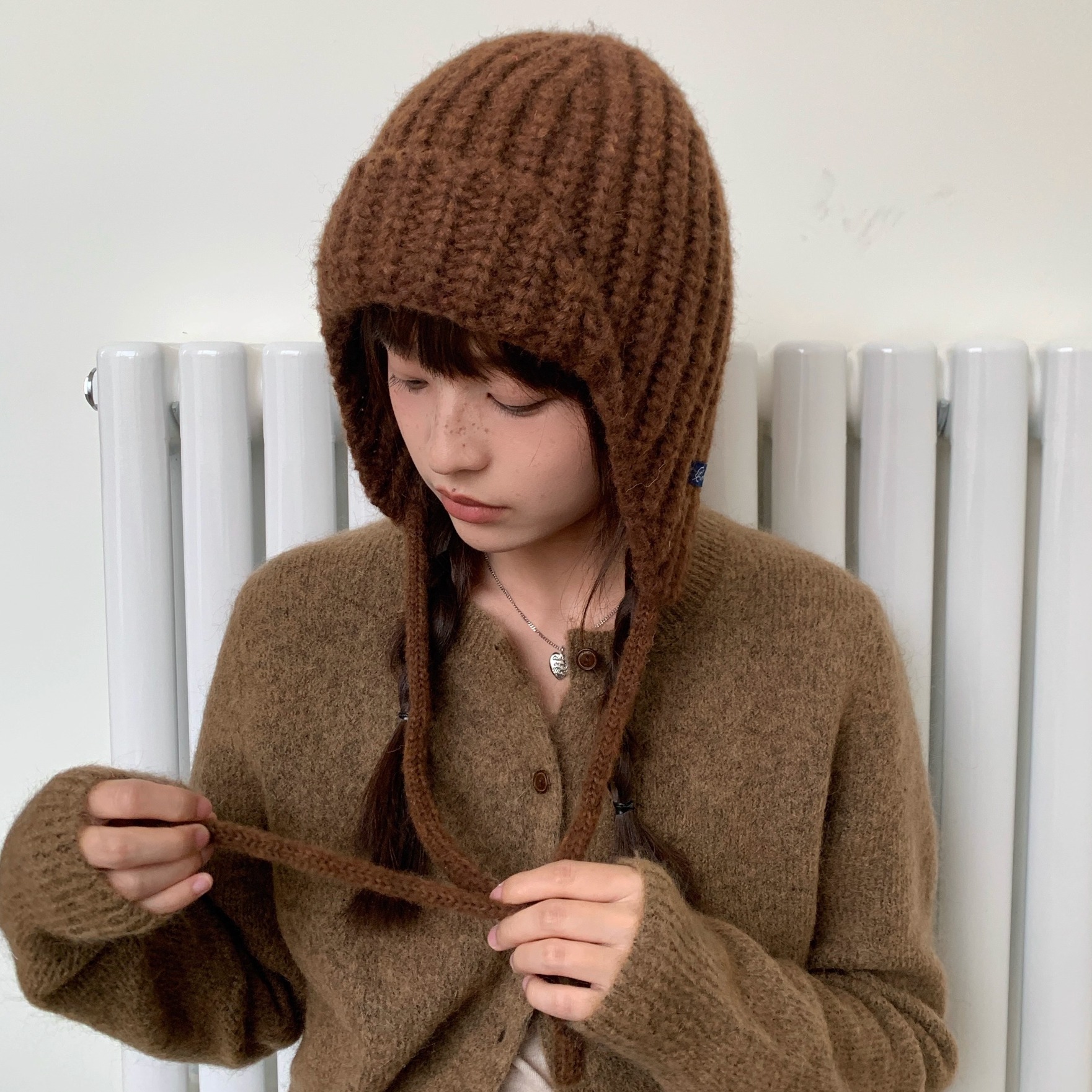 韩国设计师款针织巴拉克拉法帽女秋冬复古时髦百搭护耳保暖飞行帽