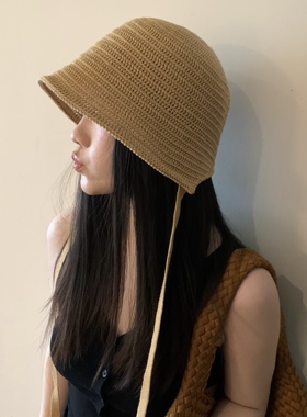 【入春】高品质亚麻莱赛尔后开叉渔夫帽女日系春夏季遮阳系带盆帽
