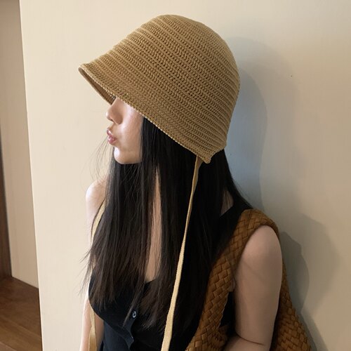 【入春】高品质亚麻莱赛尔后开叉渔夫帽女日系春夏季遮阳系带盆帽