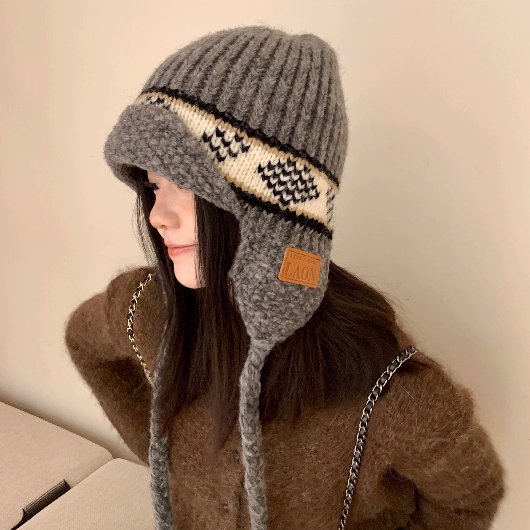 ins小众费尔岛针织帽女秋冬韩版复古百搭流苏保暖大头可爱飞行帽,服饰配件/皮带/帽子/围巾,帽子,淘宝优惠券,粉丝福利购,淘宝优惠卷