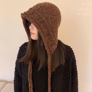 静奢邓肯花纱针织巴拉克拉法帽女秋冬时髦复古保暖帽子围巾两件套