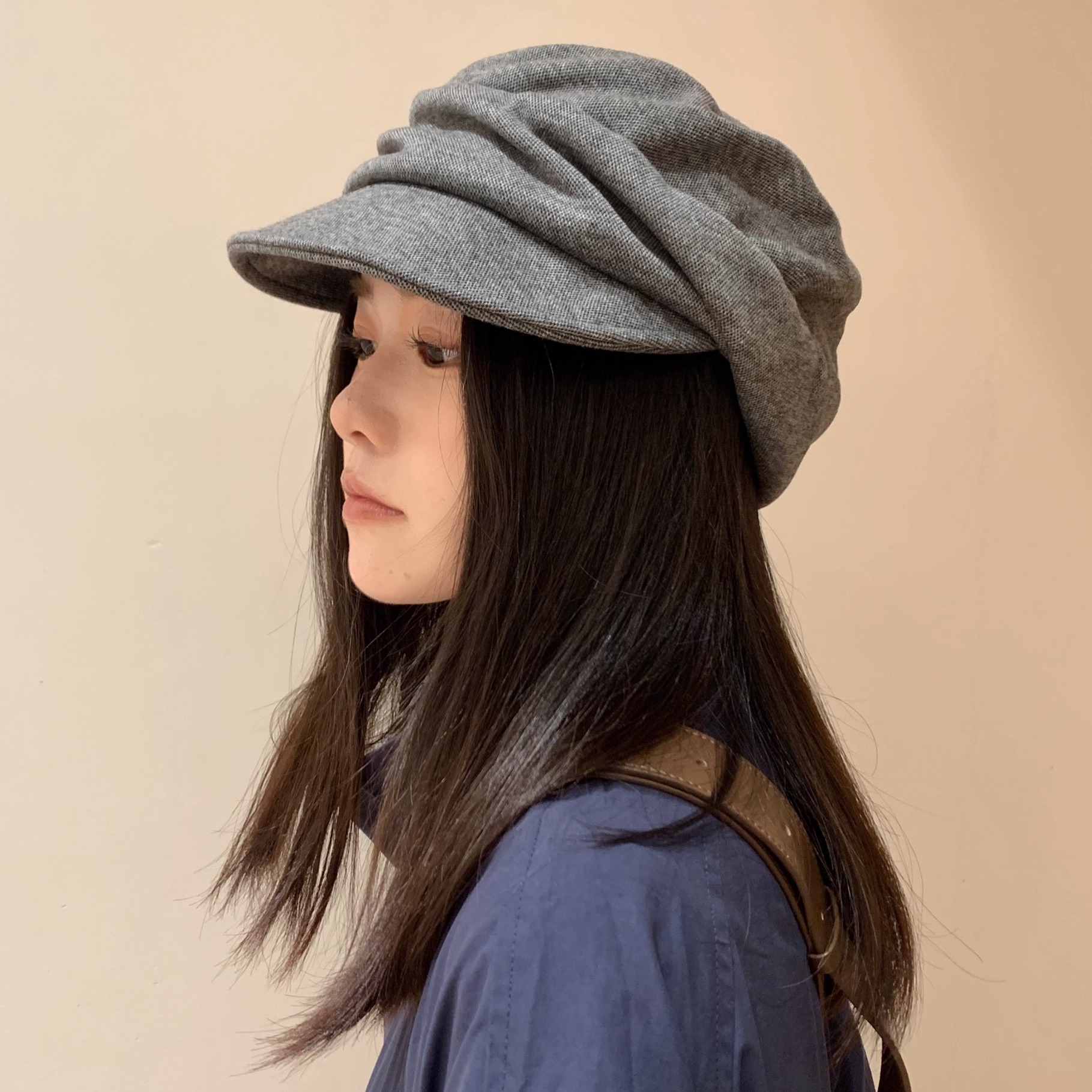 日本订单复古褶皱马术帽女秋冬时髦简约大头文艺慵懒报童帽八角帽