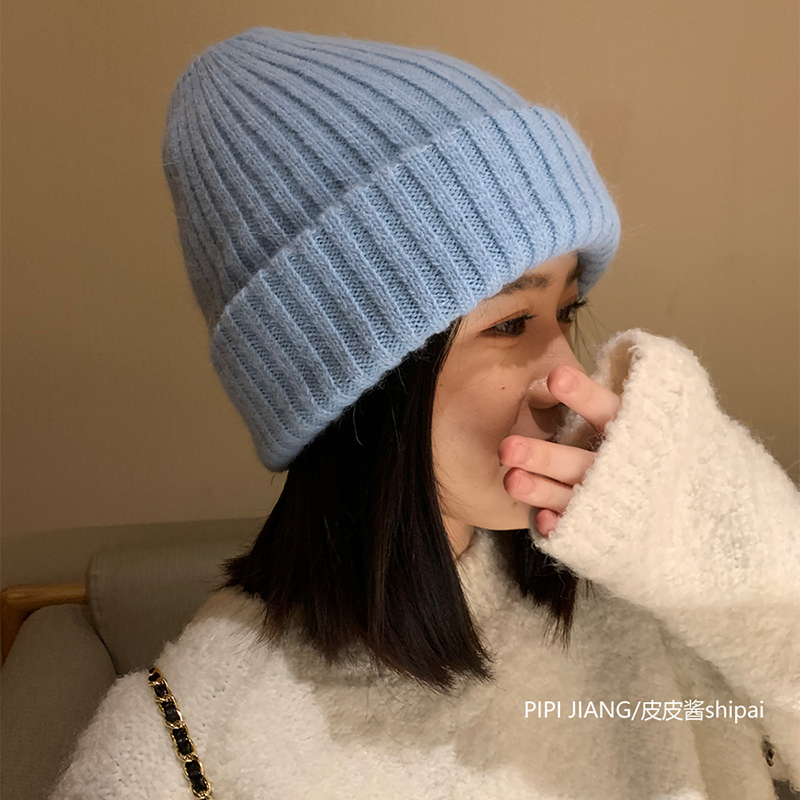 针织帽男女兔毛材质韩版秋冬