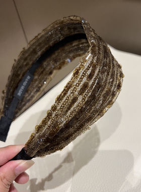 韩国东大门绿咖色蕾丝发箍女宽边头箍发卡头饰发饰