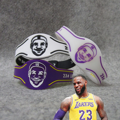 湖人队23号勒布朗.詹姆斯头像表带款运动手环硅胶手腕带夜光手链