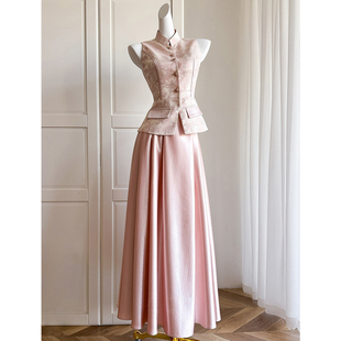 粉色订婚礼服裙女新中式新娘结婚便装日常可穿敬酒服气质回门出阁