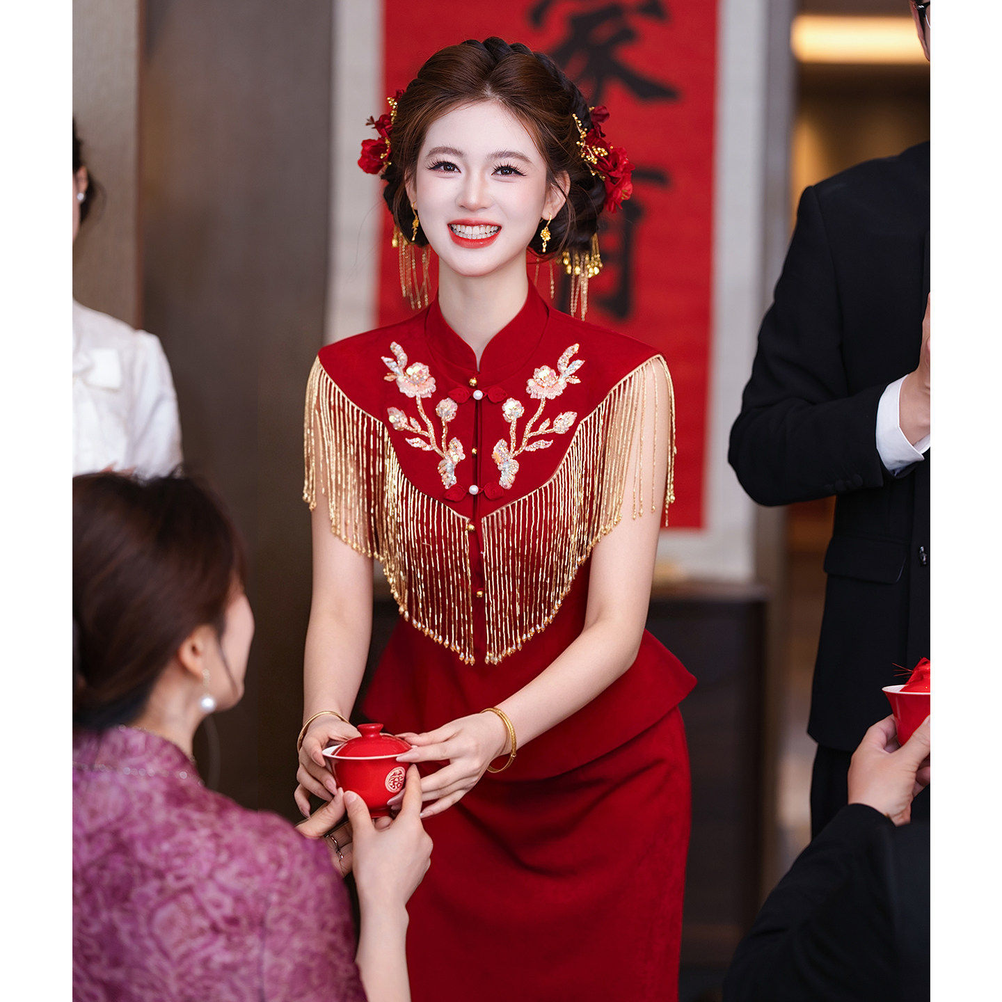 红色新中式订婚礼服裙女绝美敬酒服新娘改良旗袍2026新款结婚套装