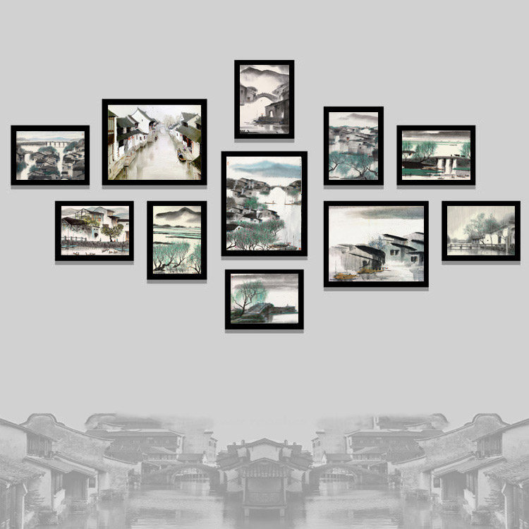 江南水乡乌镇黑白风景复古老照片墙苏州画杭州组合挂画壁画装饰画