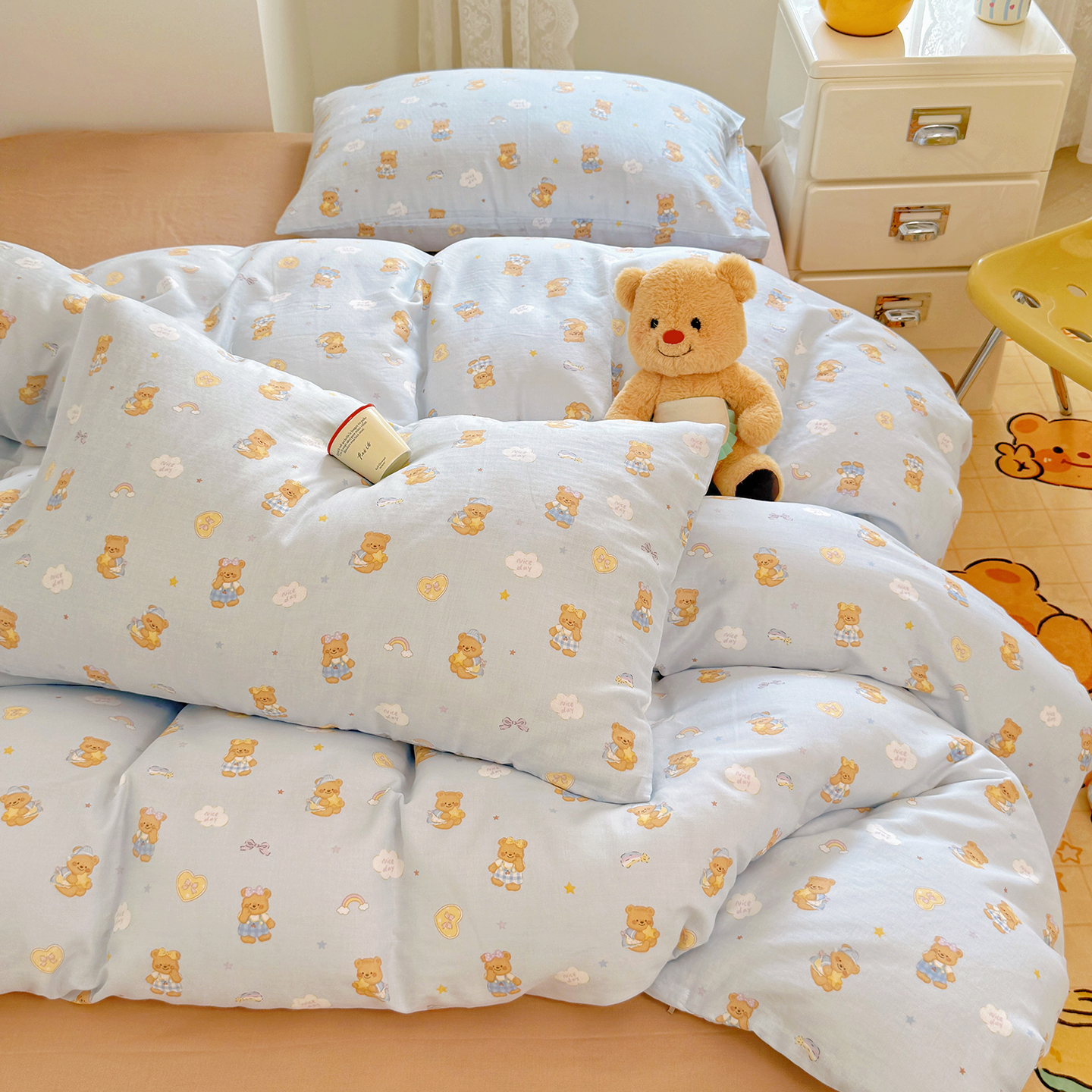 黄油小熊全棉A类双层纱被套定做