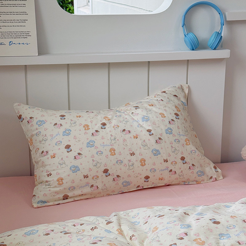 泡芙狗 全棉双层纱枕套单人48*74全棉卡通纯棉有氧纱布枕袋信封口