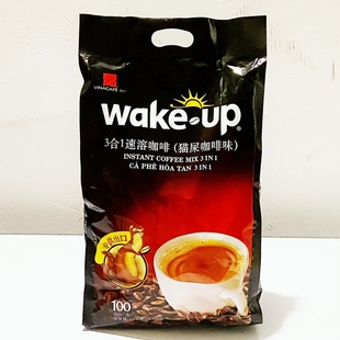 越南进口 WaKe UP 猫屎咖啡味 3合1速溶咖啡粉 100小包1700克特价