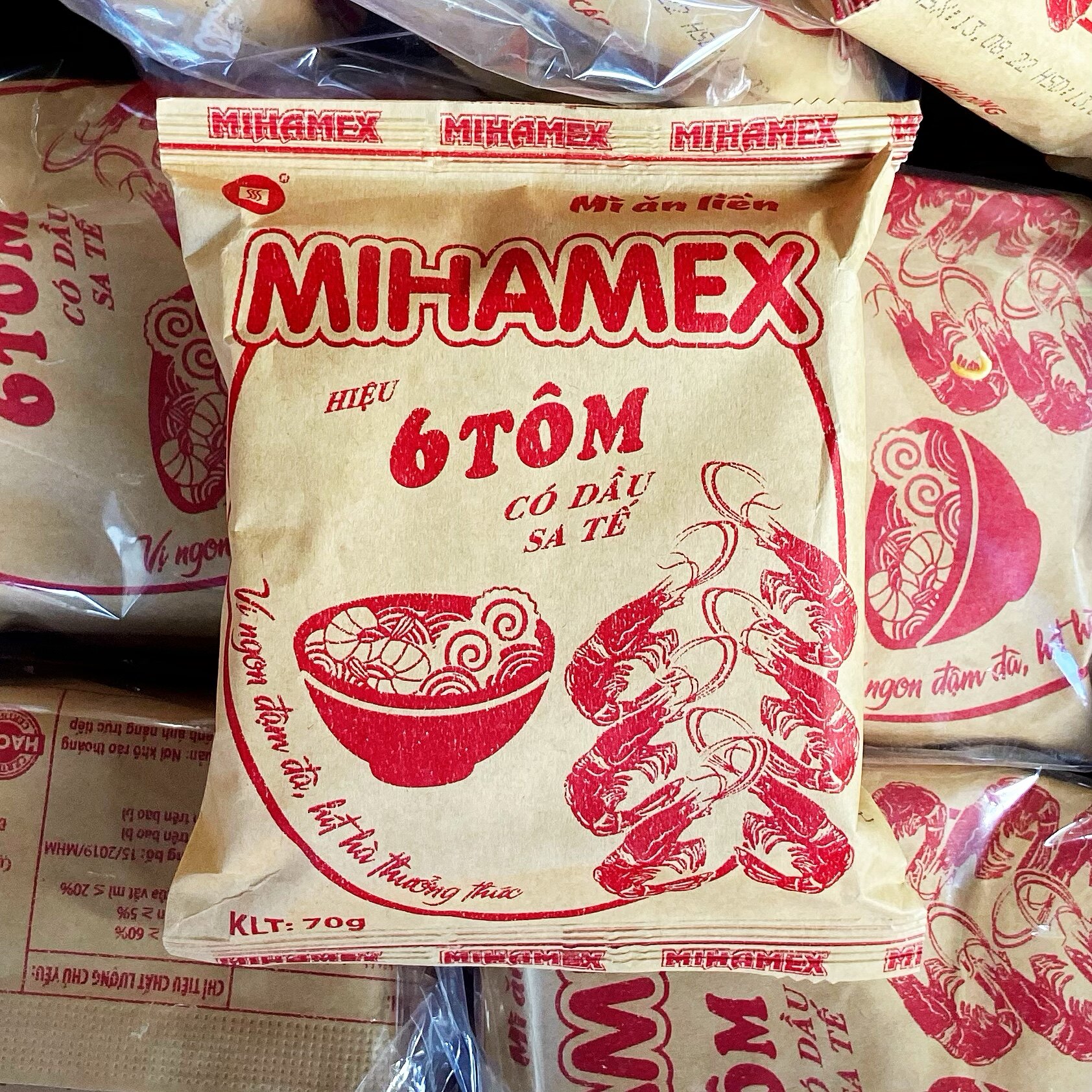 代购 越南老牌 牛皮纸袋泡面6只虾面 东南亚风味小吃方便速食意面