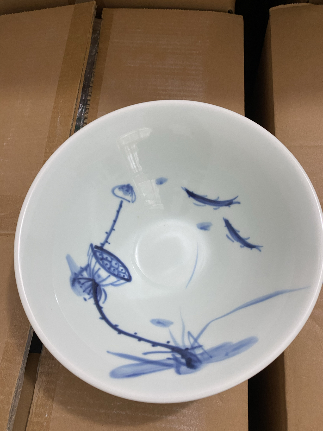 景德镇手绘青花釉下彩斗笠碗9寸大面碗沙拉碗盆酸菜鱼碗汤盘