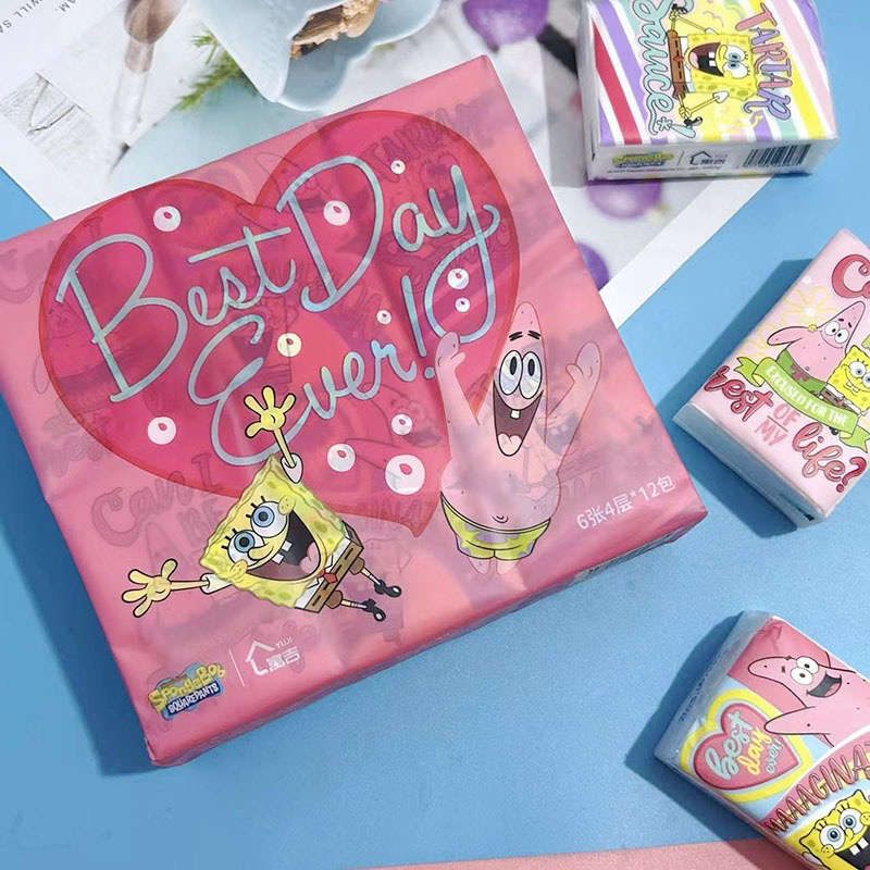 12包 海绵宝宝手帕纸学生便携小包纸卡通面巾纸卫生纸餐巾纸厕纸