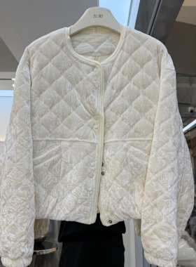 韩版丝绒菱格短款小个子棉服女