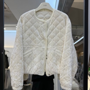 韩版圆领菱格纹短款丝绒棉服女小个子单排扣洋气棉衣外套2026冬装