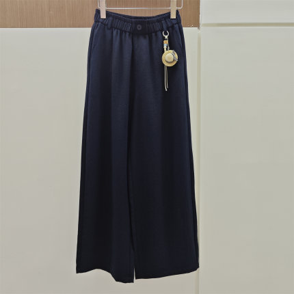 高腰亚麻直筒阔腿裤女夏宽松百搭垂感休闲长裤松紧腰长裤流行气质