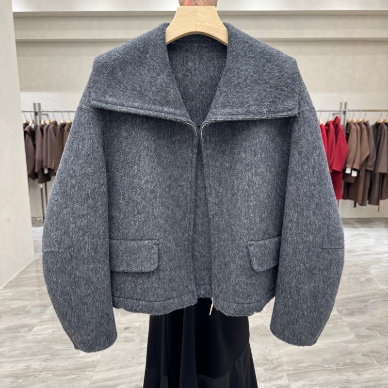 2025秋冬新款双面羊绒大衣女短款小个子双拉链韩系宽松版大衣外套