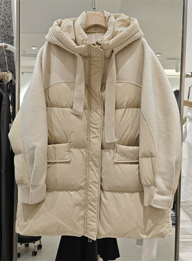 2025秋冬新款双面羊绒拼接羽绒服女宽松显瘦连帽减龄百搭外套保暖