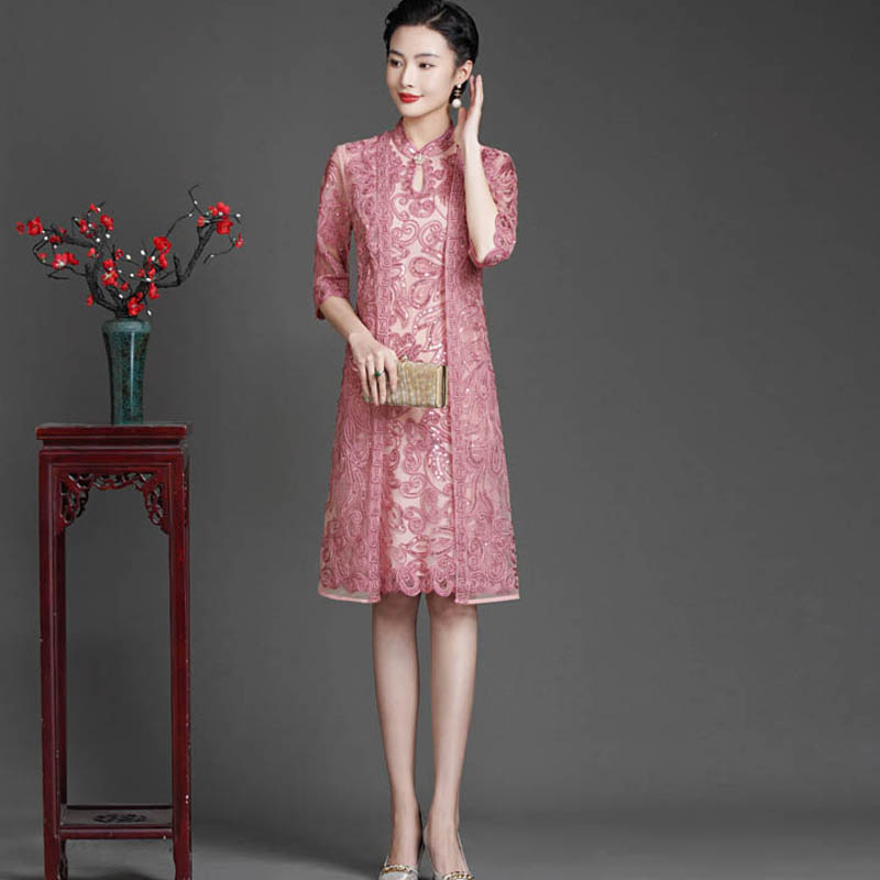 新款妈妈参加婚礼服装新中式婚宴旗袍喜婆婆婚礼礼服高端婚宴喜服_虎窝淘