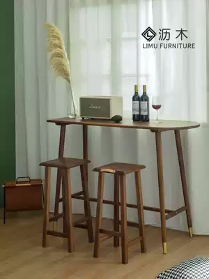 Black walnut cherry wood log small apartment dining table tenon mortise and tenon high foot bar table table