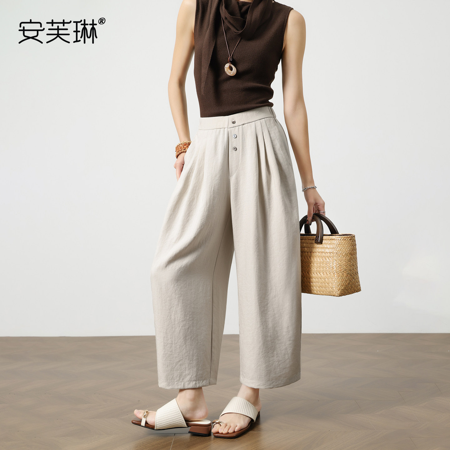 九分亚麻气球裤女2026夏季新品清凉抗皱宽松阔腿裤今年流行梧桐裤