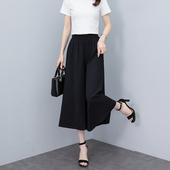 休闲阔腿裤 女夏季 薄款 2025新品 黑色冰丝皱高腰显瘦垂感七分裤 裙潮