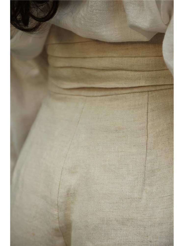 亚麻欧美垂感文艺复古高腰阔腿裤长裤加厚加密亚麻休闲裤西裤麻