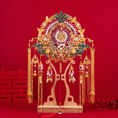 双面中式婚礼团扇新娘结婚喜扇礼盒重工婚扇古风秀禾服闺蜜送礼品