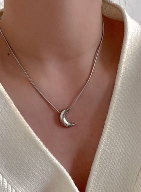 新中式复古月亮牙项链不锈钢轻奢高端小众级设计感个性时尚锁骨颈