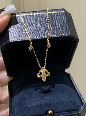法式复中古鸢尾花项链镶钻锆石轻奢高端小众级精致百搭时尚锁骨颈