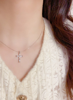 欧美复古金属镶钻锆石超闪十字架项链轻奢高端小众级设计感锁骨颈