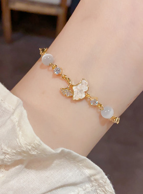 欧美复古水晶镶钻锆石枫叶猫眼手链轻奢高端小众级设计感精致百搭