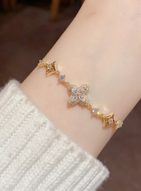 欧美复古微镶水晶钻满锆石四叶草花手链精致轻奢高端小众级设计感