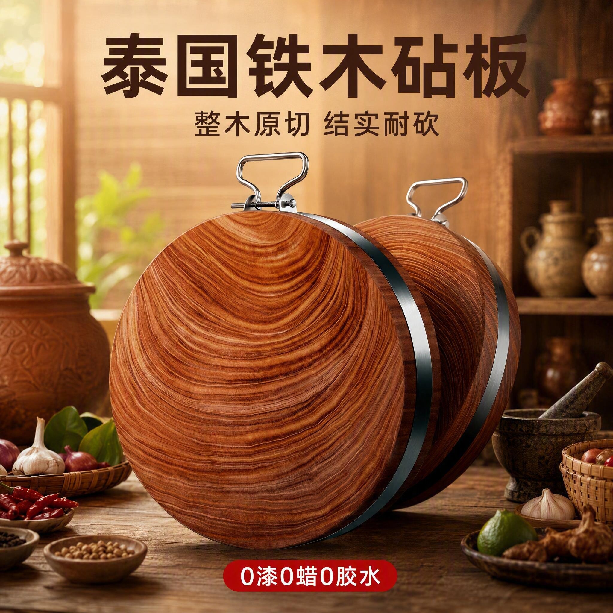 泰国铁木实木菜板砧板圆形厨房刀板商用案厨房粘板水果铁木切菜板