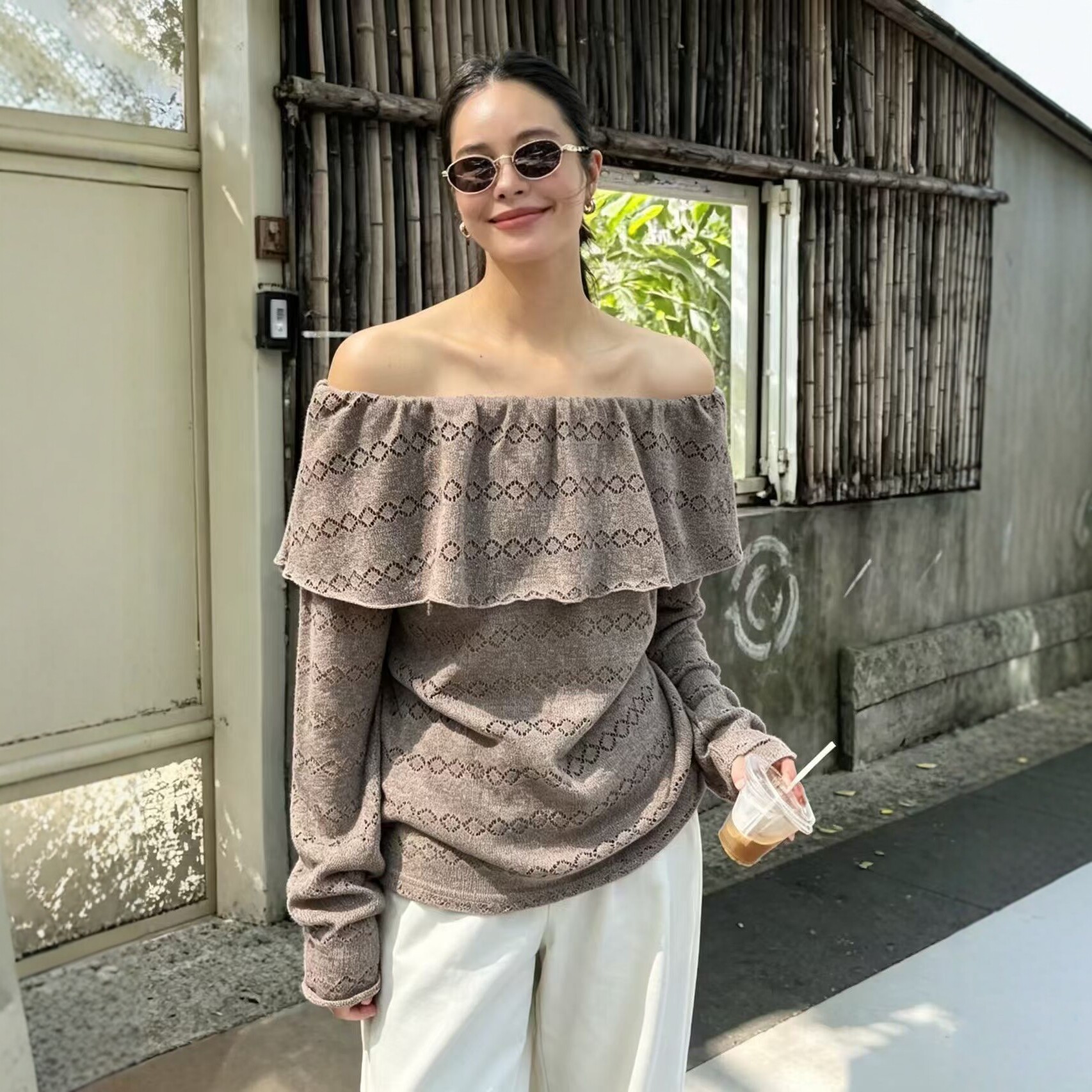 披肩镂空针织衫毛衣女款2026秋潮