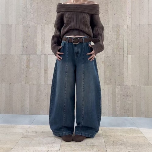 eeg58876弯刀牛仔裤女牛仔阔腿裤