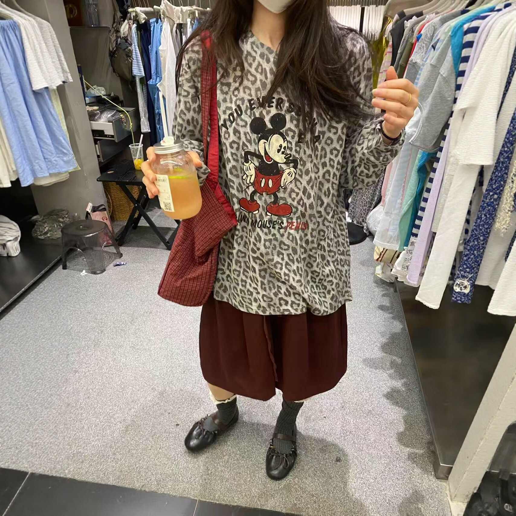 设计感豹纹印花长袖T恤女2026夏