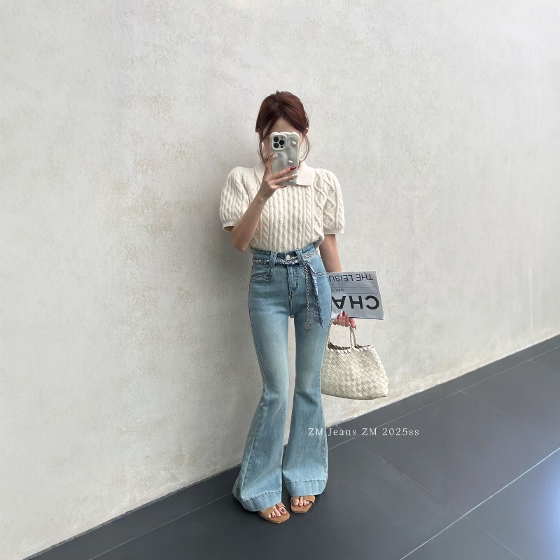 ZM正品高腰链条腰带喇叭牛仔裤女