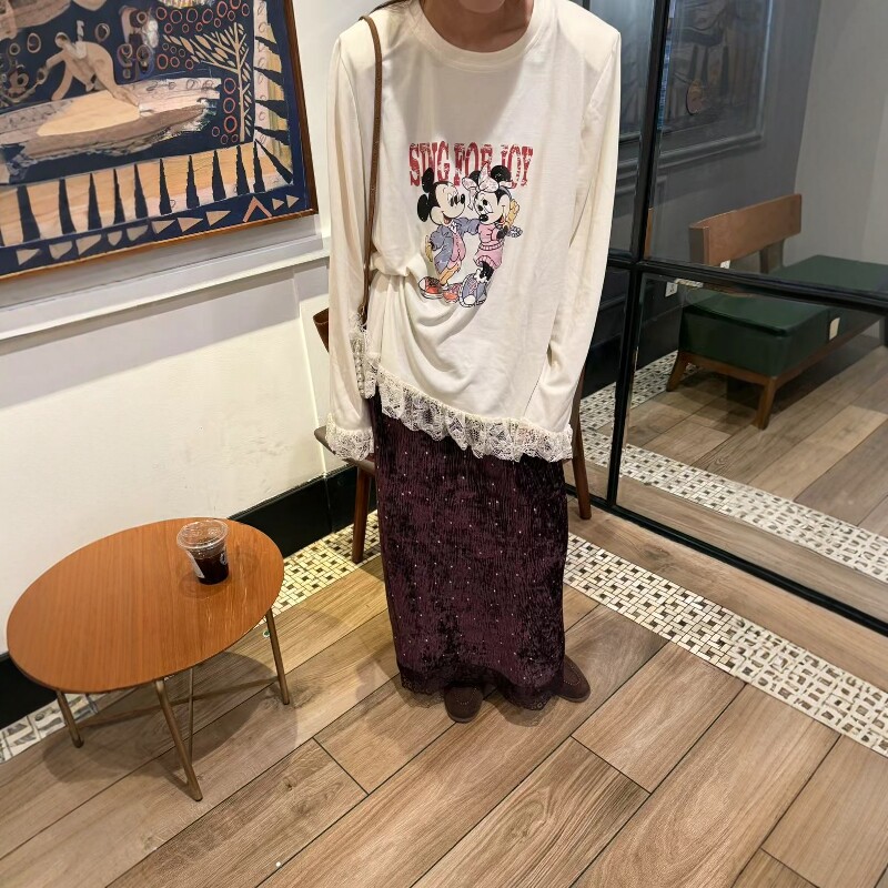 拼蕾丝花边长袖t恤女2025新款秋