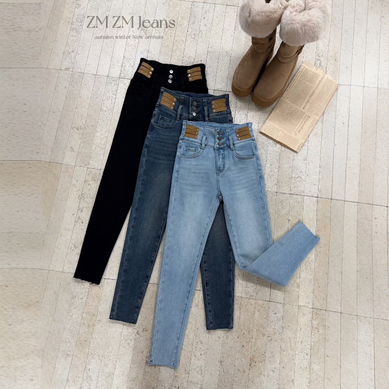 ZM铅笔小脚加绒牛仔裤女冬加厚潮